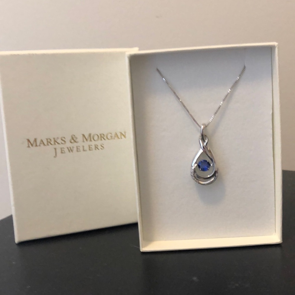 Sapphire and diamond sterling silver necklace